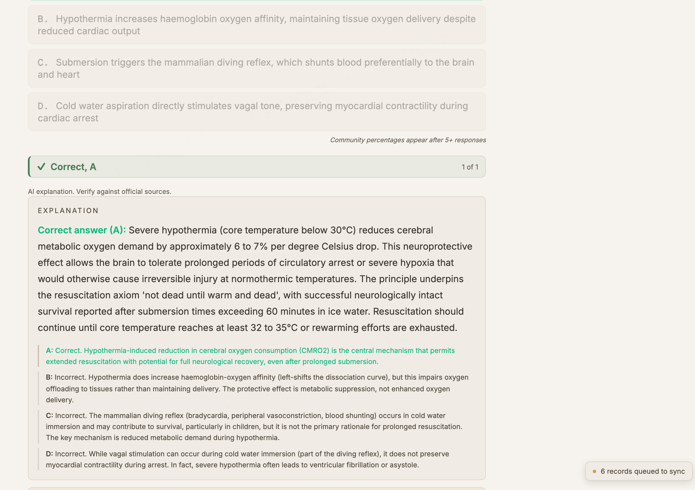 ACRRM MCQ practice: a rural resuscitation single-best-answer question graded correct with a full explanation