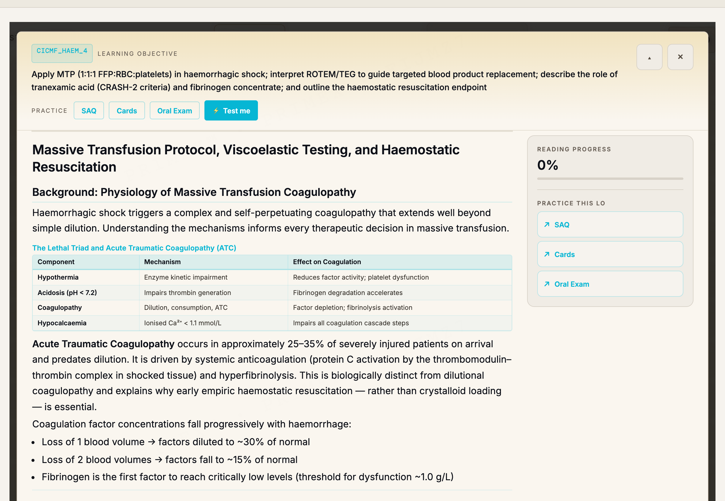 CICM Fellowship study note: a curriculum-mapped article on massive transfusion and haemostatic resuscitation with a structured comparison table
