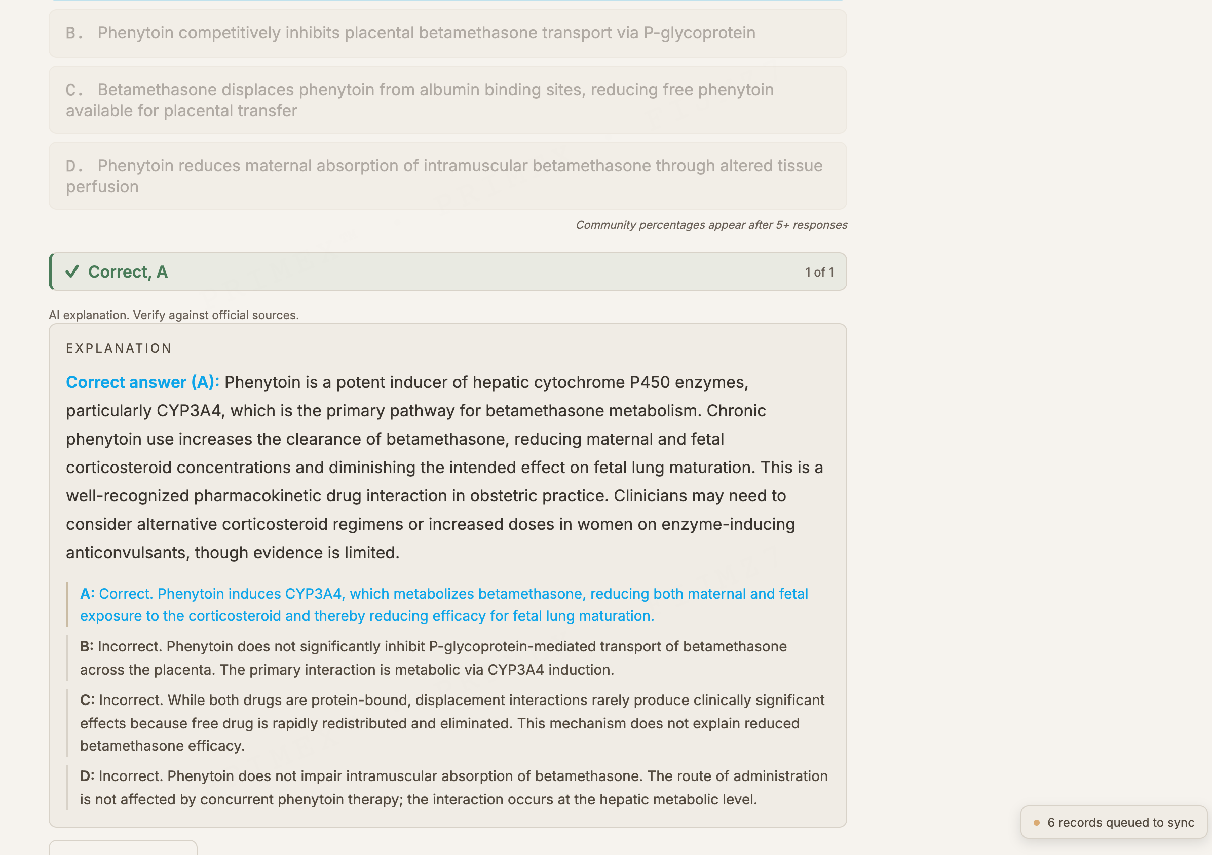RACP Paediatrics MCQ practice: a DWE-format single-best-answer question marked correct, with a paediatric explanation and community answer distribution