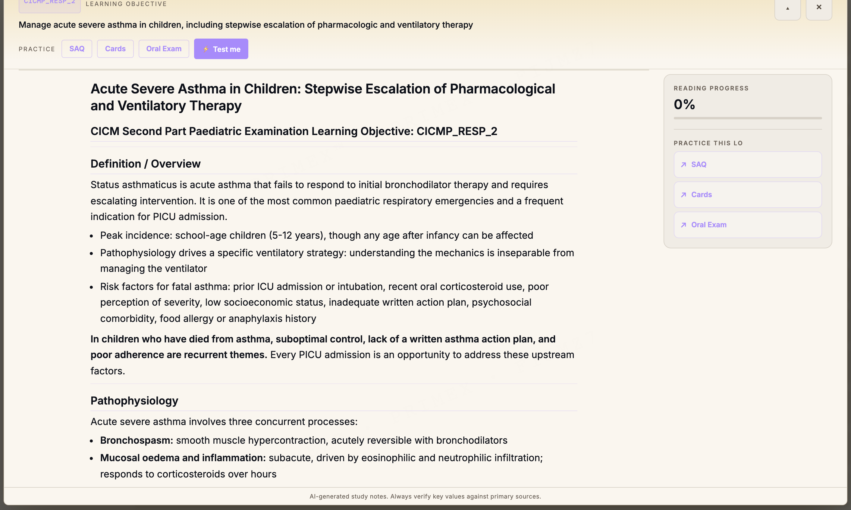 CICM Second Part Paediatric study note on paediatric septic shock with an embedded interactive management diagram