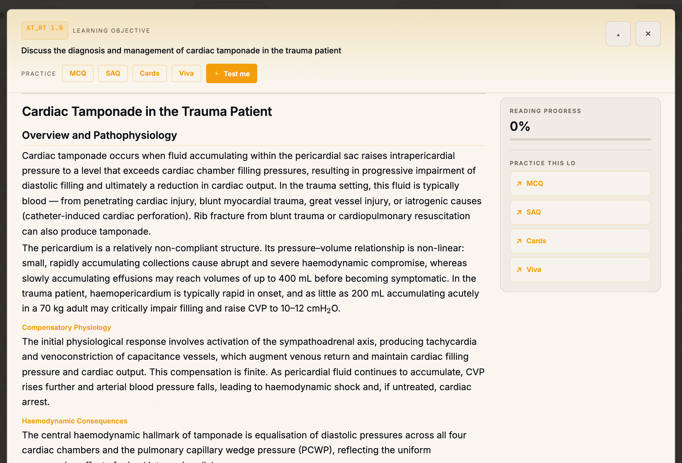 ANZCA Fellowship study note: a cardiac tamponade in the trauma patient article with a structured, referenced layout