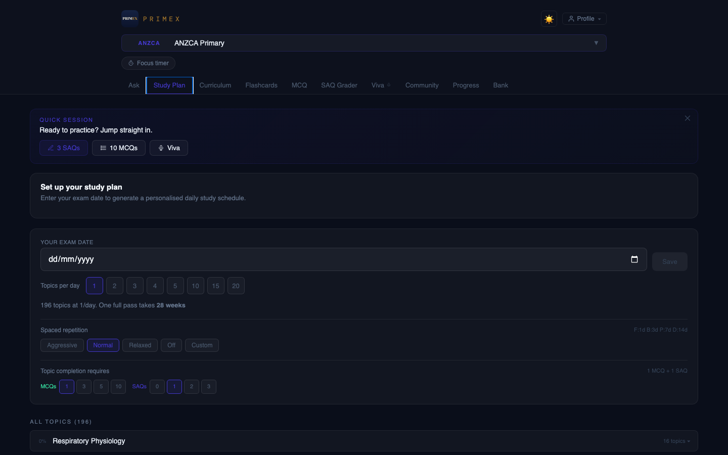 Flashcard interface showing revealed answer